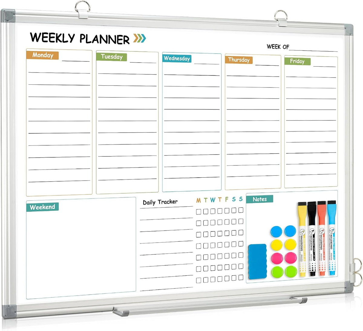 WALGLASS Weekly Dry Erase Calendar Whiteboard for Wall, 24" x 18" P...