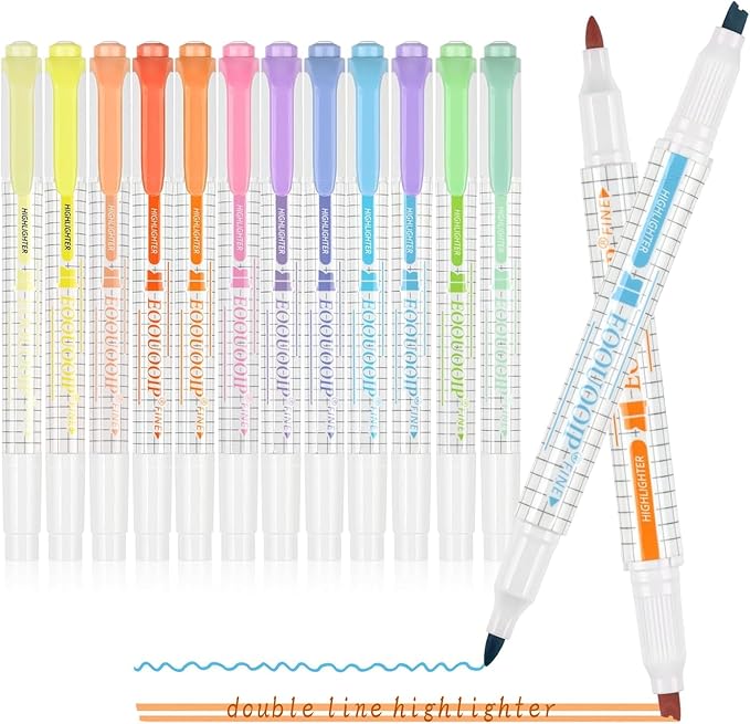 EooUooIP Dual-Tip Highlighter Set, 12 Pack, Pastel Highlighter Assorted Colors by EooUooIP