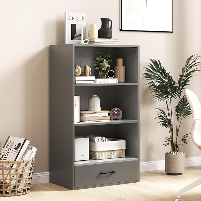 LOKO 4-Tier Bookcase with Storage Drawer, Modern Organizer Display Storage - Image 2