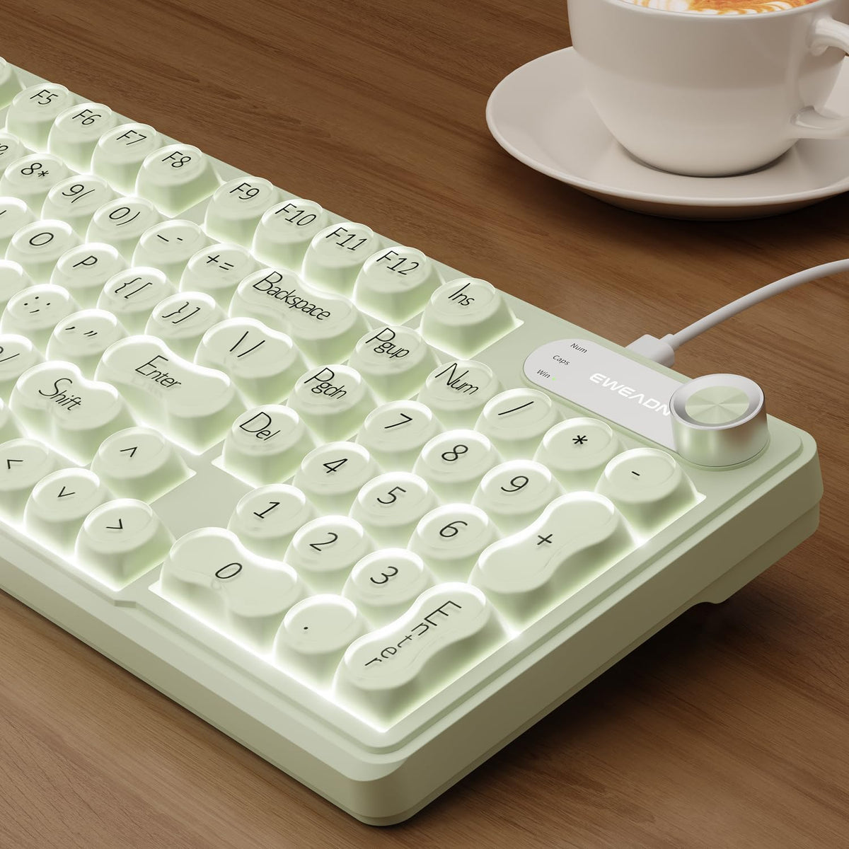 EWEADN Wired Creamy Keyboard with Number Pad, Media Knob, RGB Backlit-Green