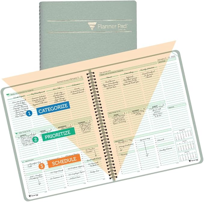 Planner Pad Spiral Bound January-December 2026/ Calendar Year 8 1/2" x 11" by PlannerPad