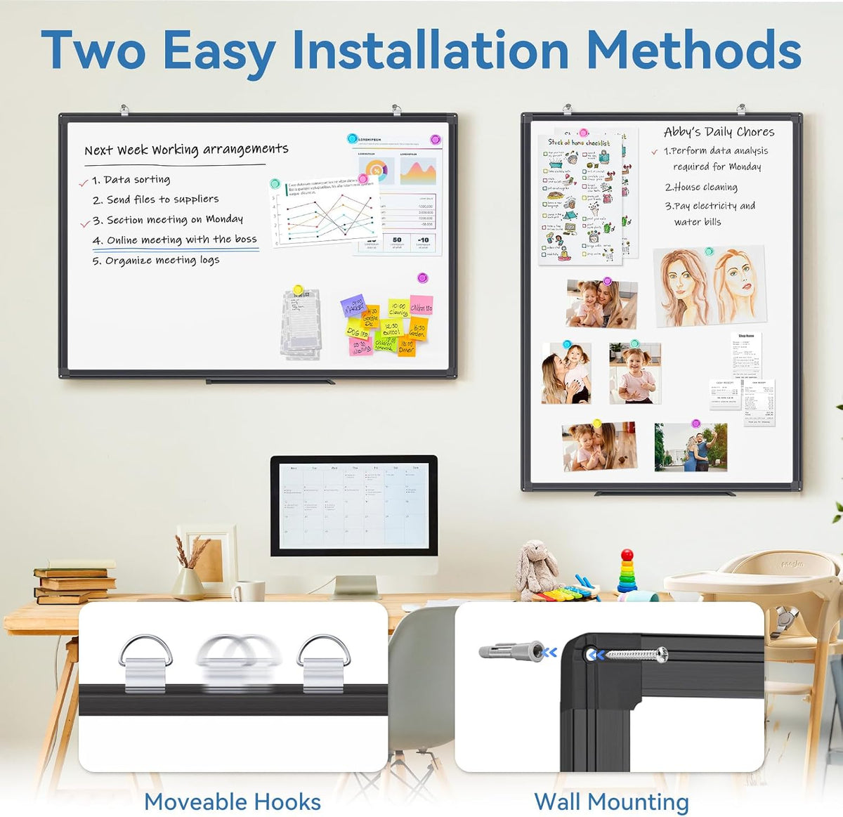 Magnetic Dry Erase White Board 30" x 20" Aluminum Frame Black