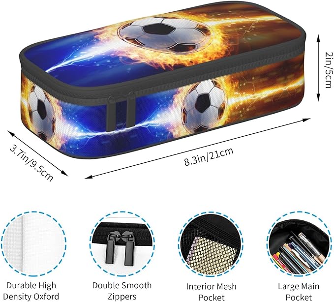 SNAPMADE Boys Pencil Case with Soccer Ball Printed, Cool Portable Pen Bag Pouch - Image 3