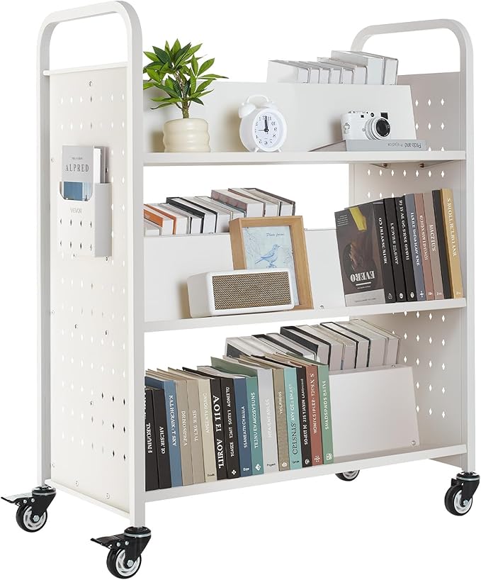 VEVOR Rolling Library Book Cart, 330 lbs Capacity, 38.2 x 20.3 x 48.2-Inch by VEVOR