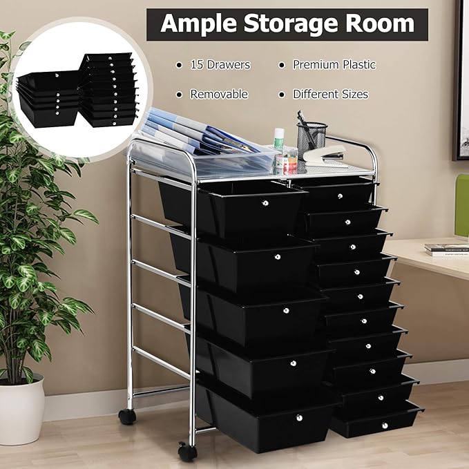 HAPPYGRILL 15-Drawer Rolling Cart, Storage Carts - Image 7