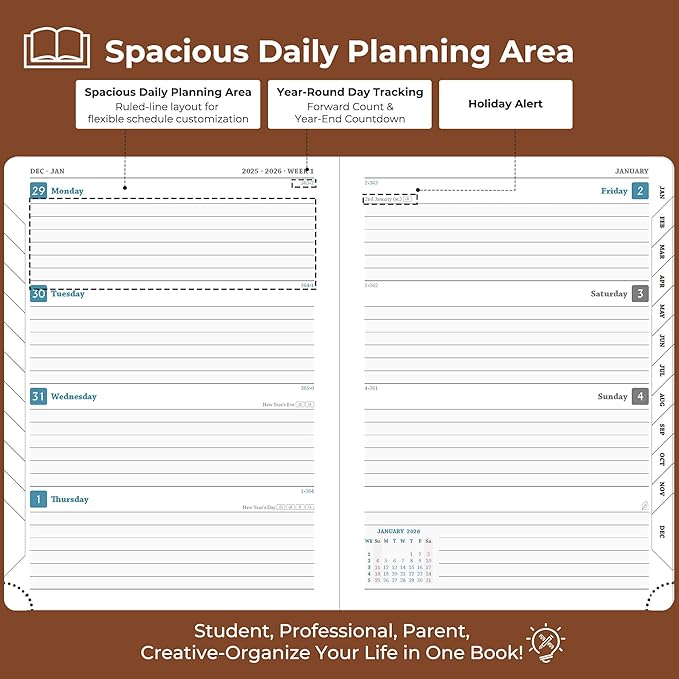 IN-LUXPRO Planner 2026 Daily Weekly and Monthly, 12 Months Spiral Bound - Image 3