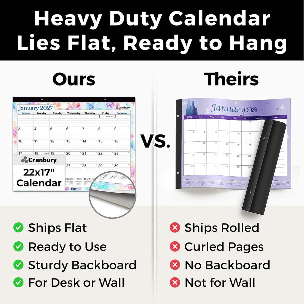 CRANBURY 2026-2027 Desk Calendar 22x17, 18-Month Wall Planner | Large 22x17 monthly calendar with spacious writing blocks keeps schedules, deadlines, and events organized.