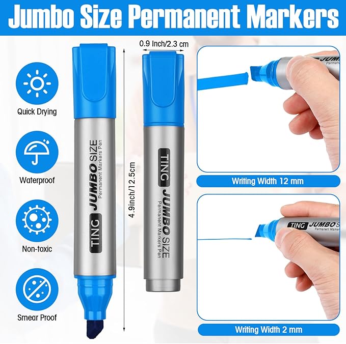 Fuutreo 10 Pack Jumbo Permanent Markers Bulk Large Chisel Tip Permanent Markers - Image 3