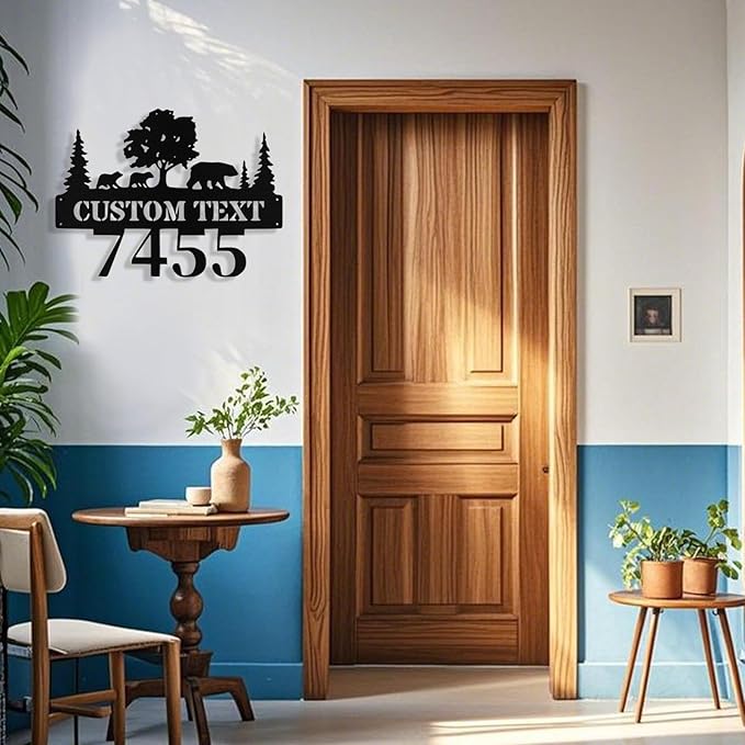 Custom Bear Metal House Number Sign Outside, Personalized Metal Address Signs - Image 9