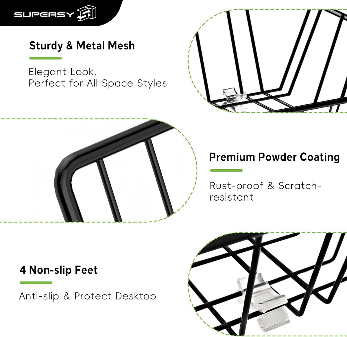 4-Pack Paper Tray Organizer for Desk, Wire Baskets and Letter Trays, Black