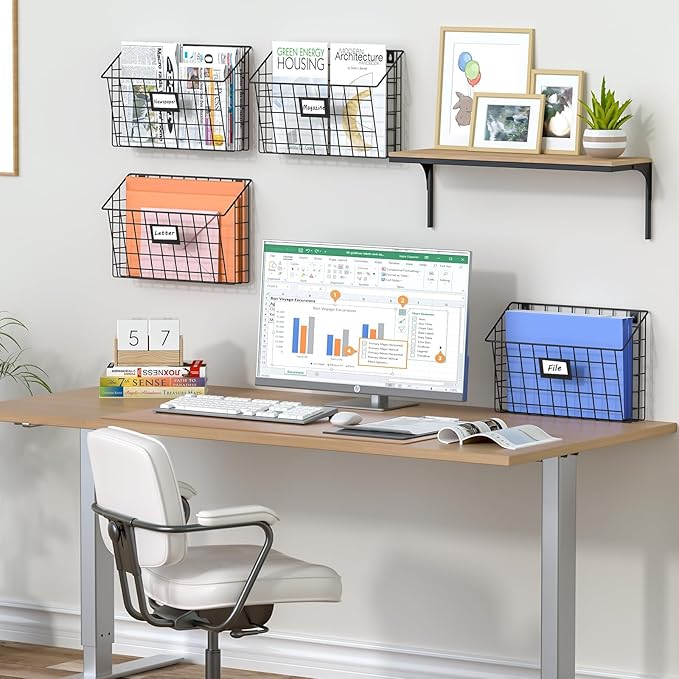 X-cosrack 4-Tier Hanging Wall File Holder Vertical Wall Mount Metal Wall File - Image 3
