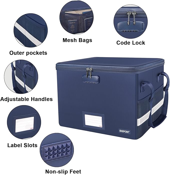 ENGPOW File Box with Lock, Fireproof Document Box with Zipper＆Pockets, - Image 4
