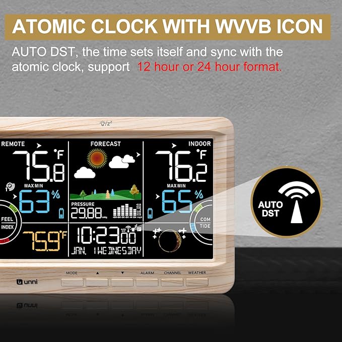 Weather Station Indoor Outdoor Thermometer Wireless, Home Atomic Clock - Image 4