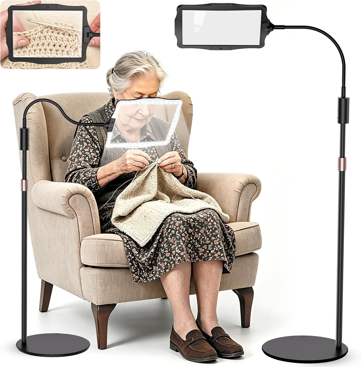 Hands Free Floor Standing Magnifying Glass with 48 LED Rechargeable Light, Ad...