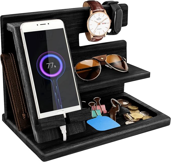 Gifts for Men Bedside Organiser Wood Phone Docking Station Dad Birthday Gifts by EssentialForLife
