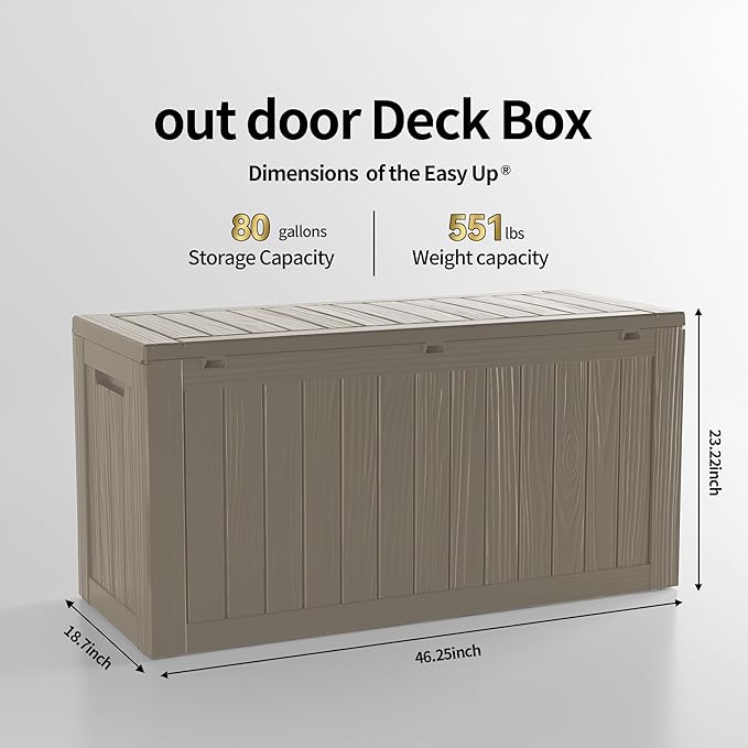 TARKARI 80 Gallon Lockable Resin Deck Box, Waterproof & UV-Resistant Outdoor - Image 2
