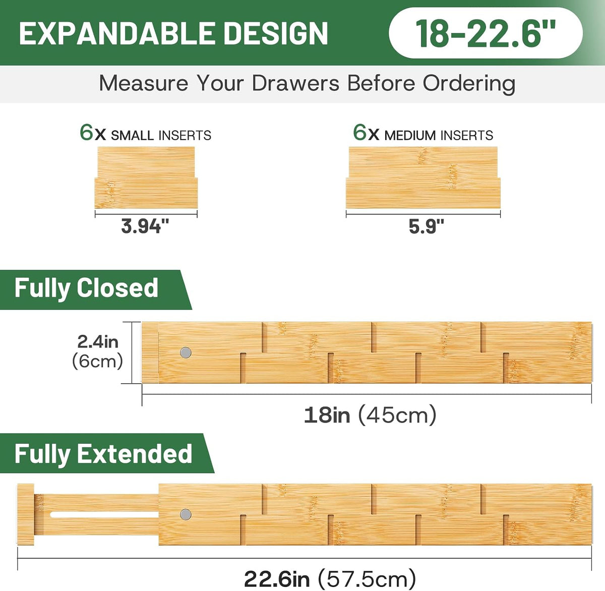 kiplant Bamboo Drawer Dividers - Adjustable Drawer Dividers for Kitchen, Clot...