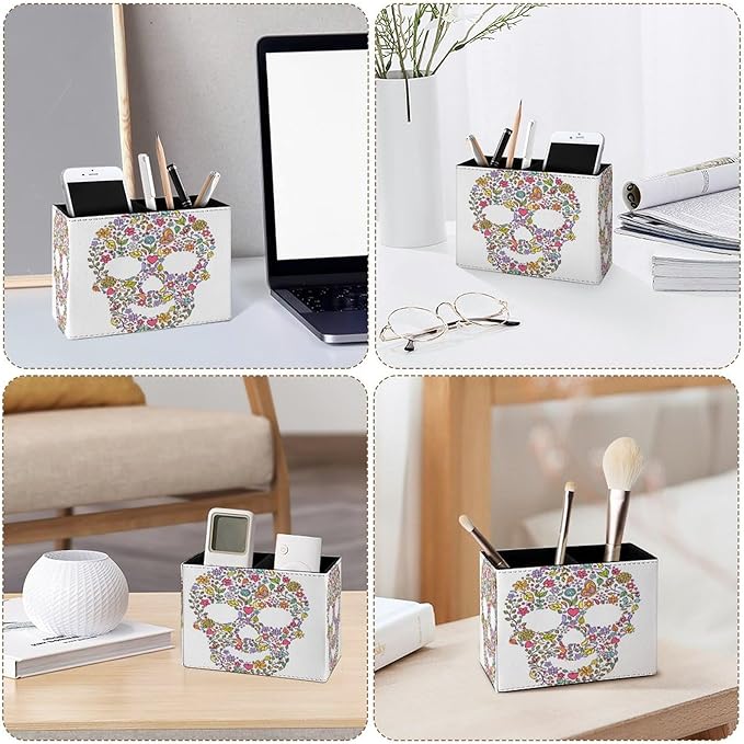 Famame Abstract Floral Leaves Skull Pencil Holder - Image 4