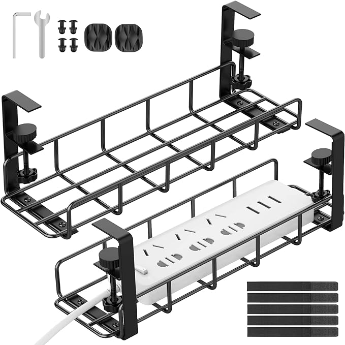 Under Desk Cable Management Tray, 31.5'' No Drill Steel Cable Tray Organizers by REFLYING