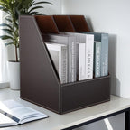 KINGFOM Desktop Wooden Leatherette Magazine File Holder-Organizer-3 Compartment - Image 6