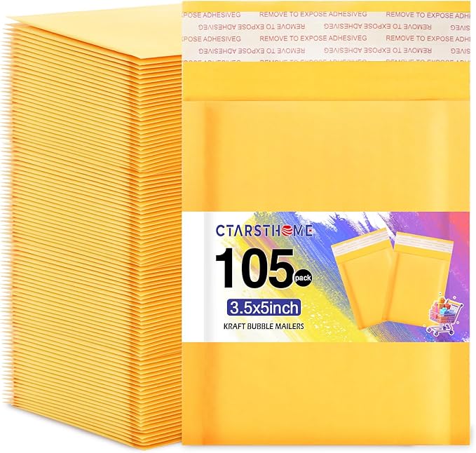 Ctarsthome 105Pack Yellow 3.5x5in Kraft Bubble Mailers Small Business Mailing by Ctarsthome