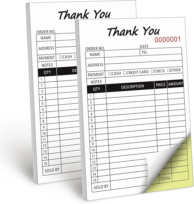 Receipt Book with Cardboard 2-Part Carbonless, Order Forms by Homvle