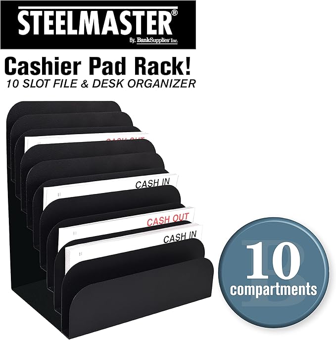 BankSupplies STEELMASTER Steel Cashier Pad Rack, 10-Slot Desktop File & Paper - Image 2