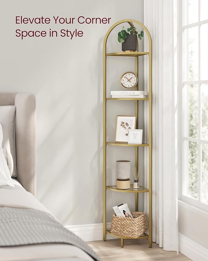 VASAGLE 5-Tier Corner Shelf Stand, Corner Bookshelf, Bathroom Organizer - Image 4