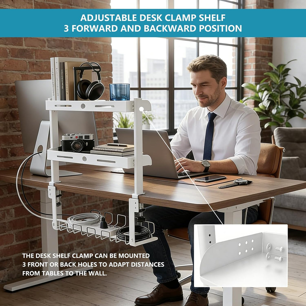 3 Tier Clamp on Desk Shelf,Desktop Organizer with Under Desk Hidden Basket