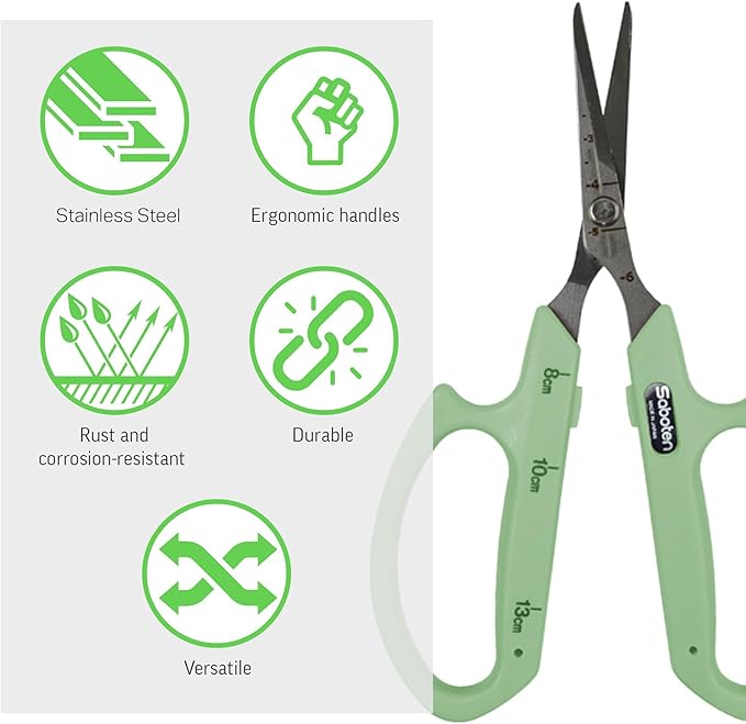Saboten Stainless Steel Straight Blade Trimming Scissors Green PT-12 160mm - Image 3