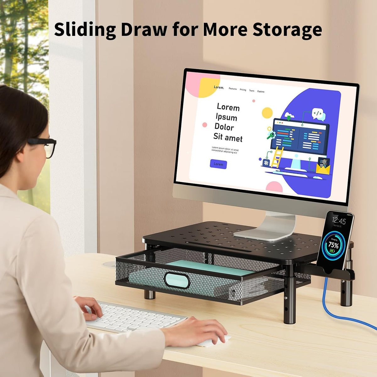 zimilar 2 pack monitor stand riser with metal, close-up detail