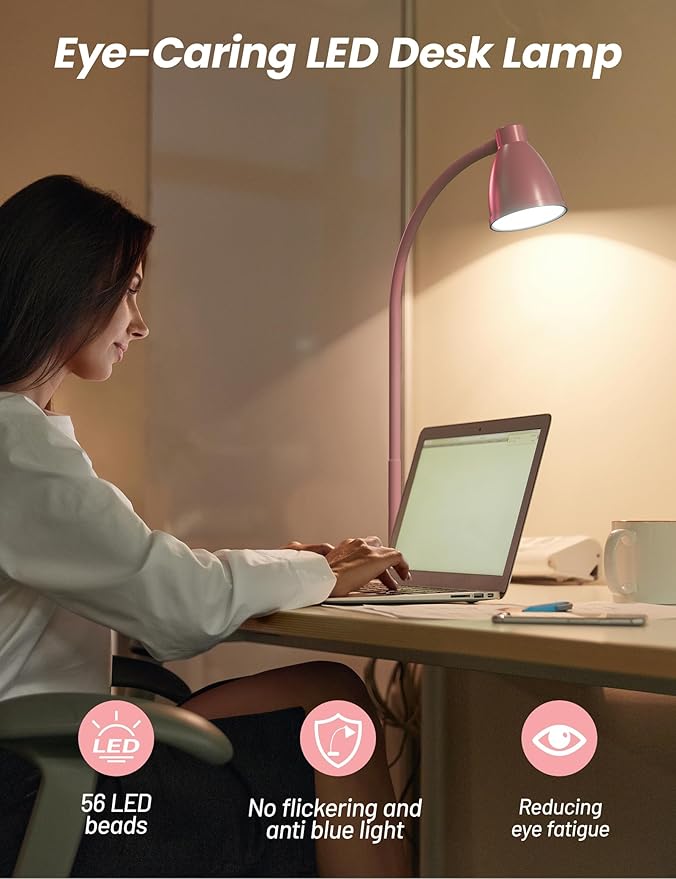 BOHON Cute Desk Lamp with USB Charging Port, Flexible Neck Auto Dimming Table - Image 6