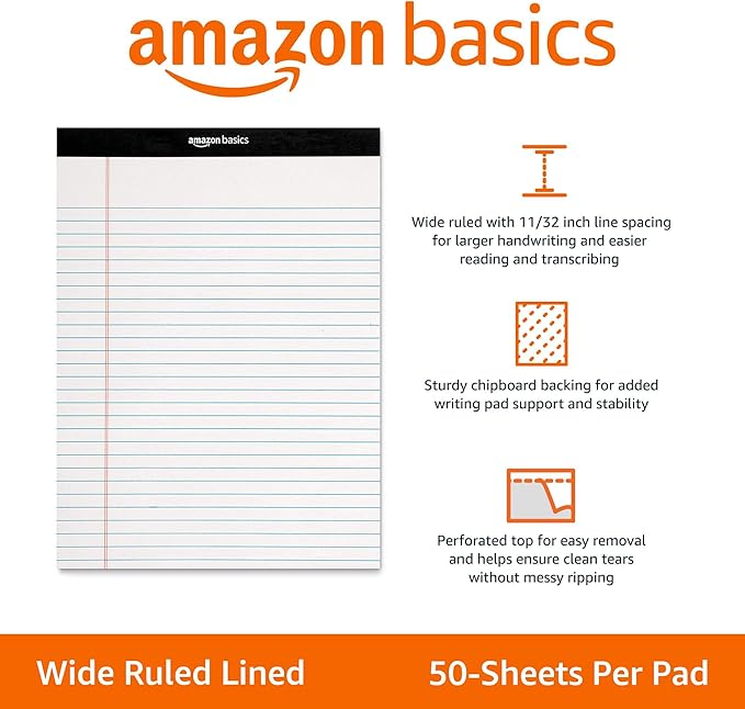 Amazon Basics Wide Ruled Lined Writing Note Pads, 8.5 inch x 11.75 inch - Image 2