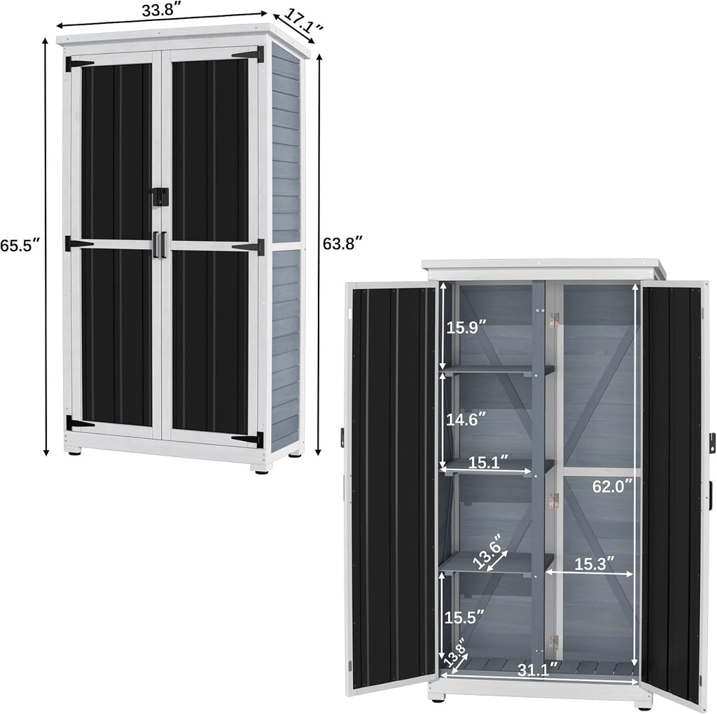 gdlf outdoor storage cabinet, wood & metal garden showing dimensions