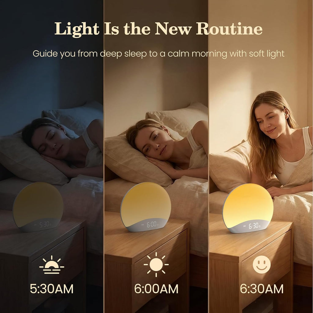 reacher sound machine sunrise alarm clock with night shown in use