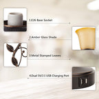 touch control leaf vintage table lamp with 3-way on a desk or shelf