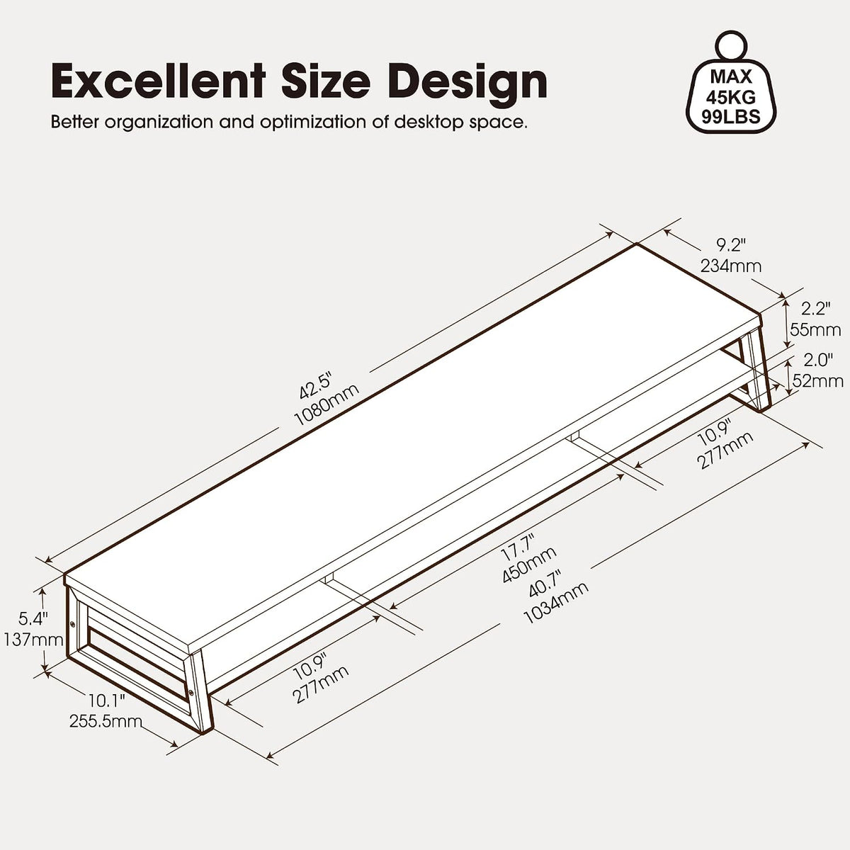 Fenge Dual Monitor Riser for Desk, Open Shelf with 3 Storage Compartments