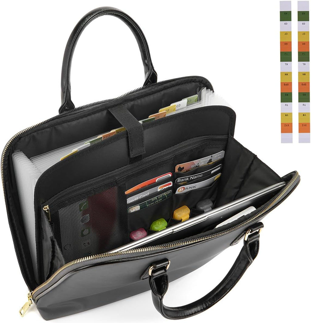 accordian file organizer tote,folder with zipper & labels,12, close-up detail