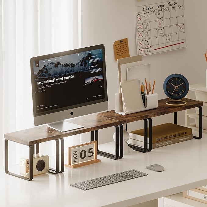 2 Sets Wooden Desktop Organizer Shelf, 2-Tier Adjustable Freestanding Bookshelf - Image 2