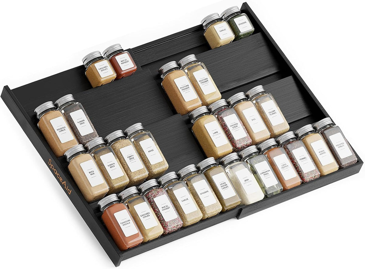 SpaceAid Bamboo Black Spice Drawer Organizer, (Need 3" Deep Drawer) Expa...