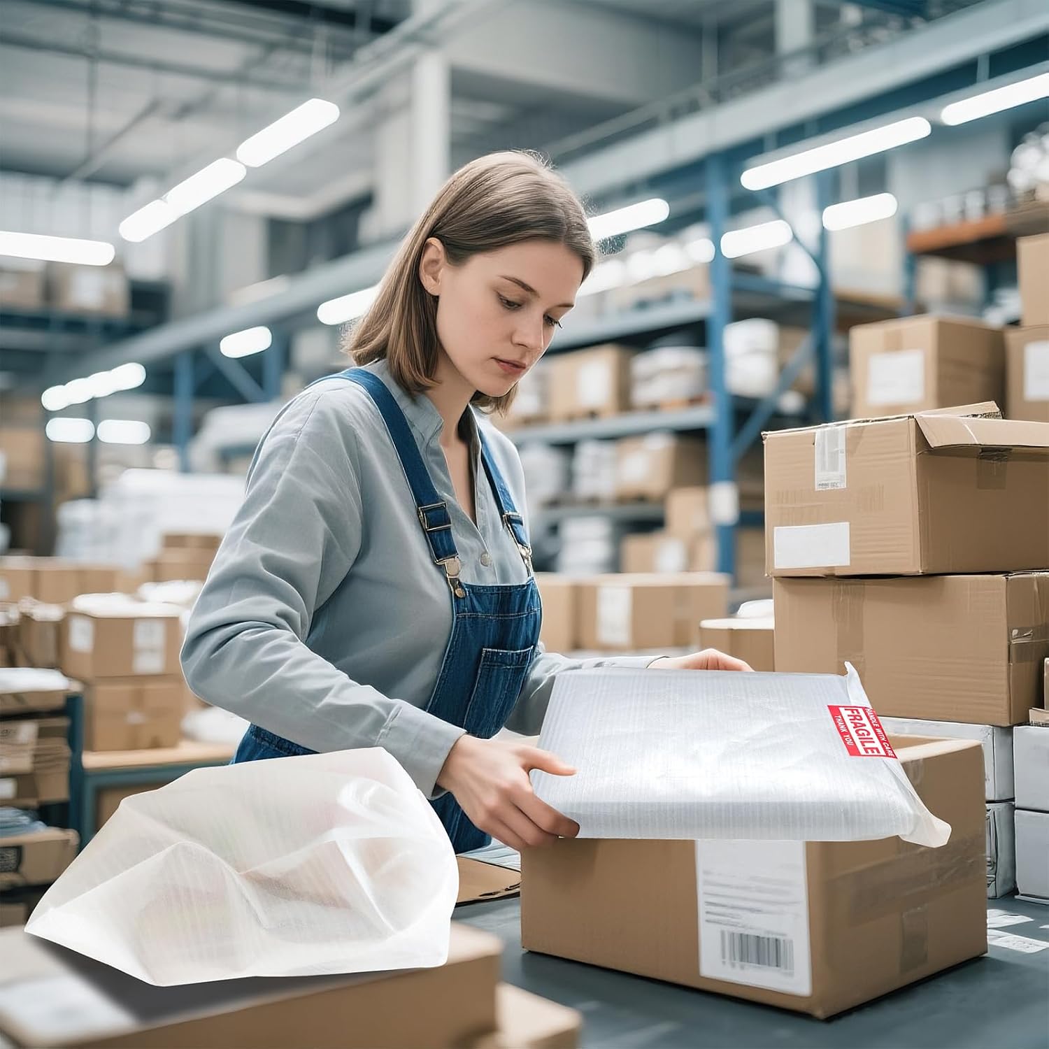 260 pcs Moving Packaging Supplies Set, 200 pcs Cushioning Foam Pouchs&Sheets, 4 Sizes (12"x12",12"x12" Sheets,12"x7.5",7.5"x7.5") With 60 Fragile Stickers,For Moving,Packaging,Storage