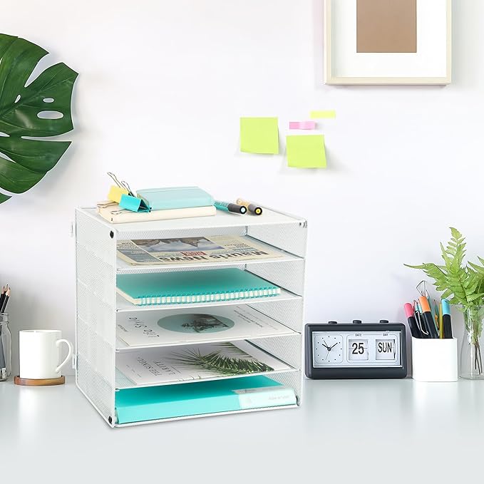 EASEPRES 5 Slot Mesh Desk Organizer Tray, File Paper Letter Folder Holder - Image 6