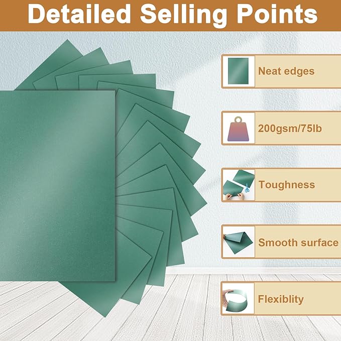 Silunkia 40 Sheets Christmas Green Shimmer Cardstock 8.5 x 11 Scrapbook Paper - Image 3