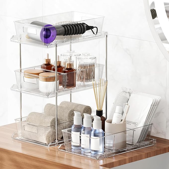 Fabspace Pull-out Home Organizer, 2 Pack 2 Tier Clear Bathroom Organizer - Image 5