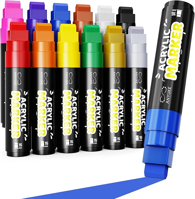 ANYUKE 12 Colors Acrylic Paint Markers - 15mm Jumbo Poster Markers by ANYUKE