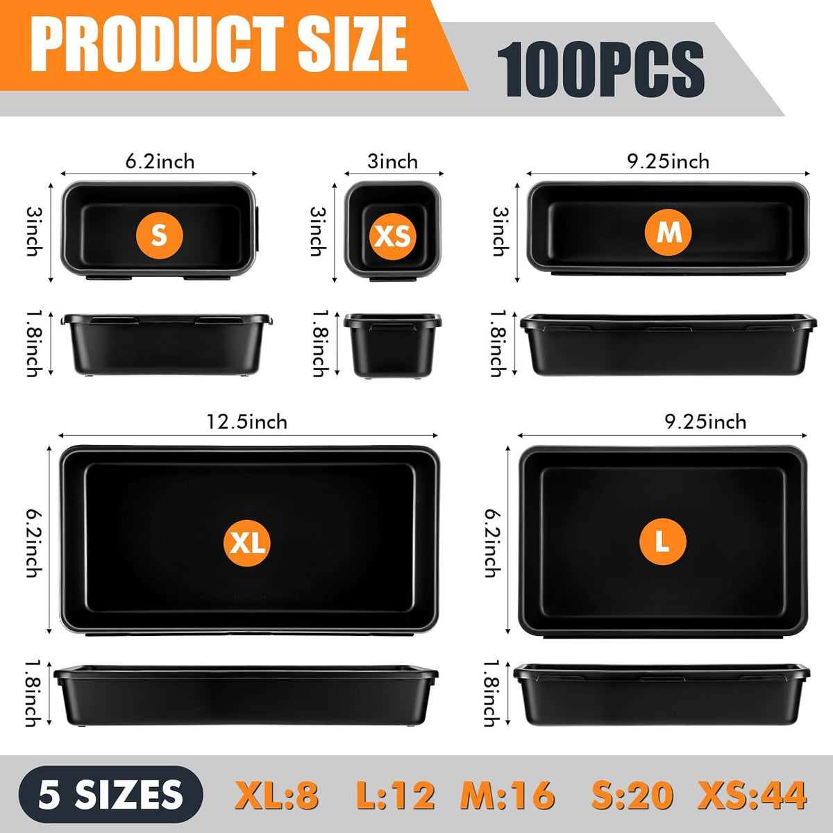 Funnymoom 100 Pack Tool Box Organizer Storage Drawer Divider Trays 5 Sizes