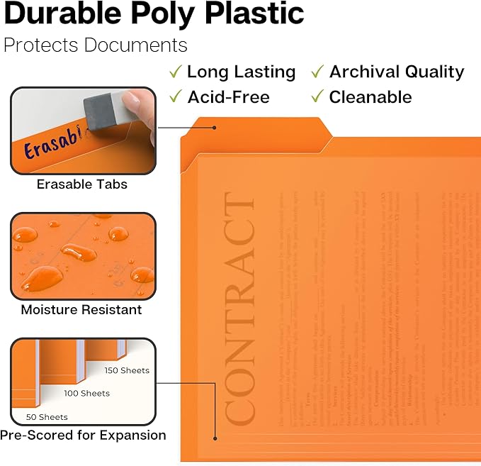 Dunwell Plastic Colored File Folders, 1/3 Tab File Folders - Image 4