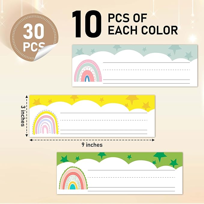 Name Tags for Classroom Cubbies, 30 Boho Rainbow Name Plates for Desks - Image 2