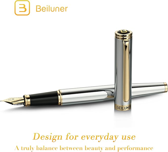 BEILUNER Silver Chrome Fountain Pen, Stunning Luxury - Image 2