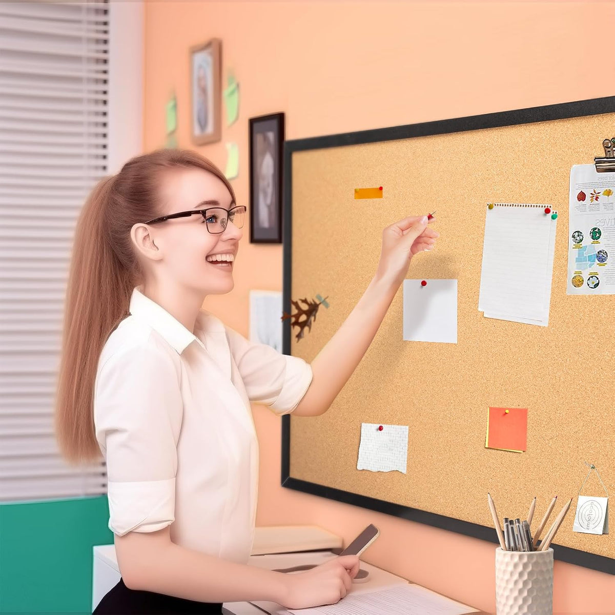 OWLKELA Cork Board, 24" x 36", Black Framed
